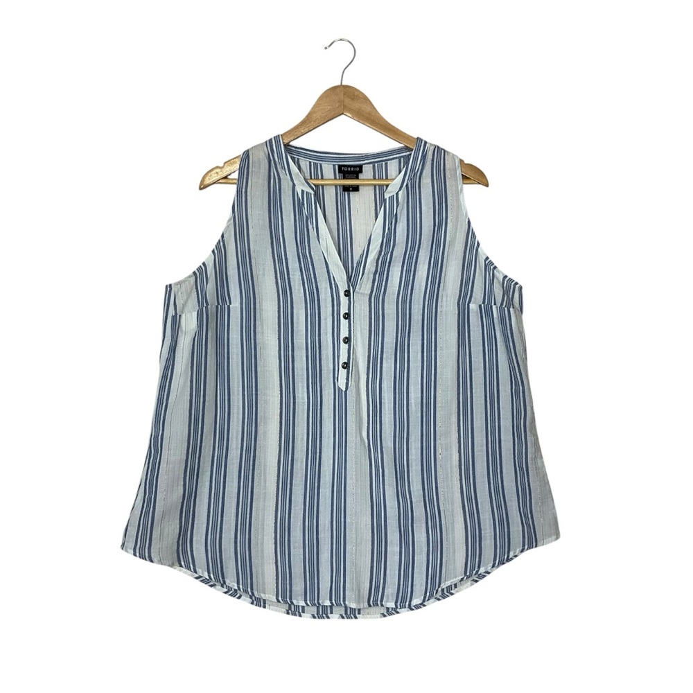 TORRID sz 0 (12) Sleeveless Blouse Darted Bustline Striped Slightly Sheer